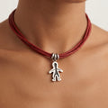 Sterling Silver Nicholas Boy Pendant on Red Leather Toggle Necklace
