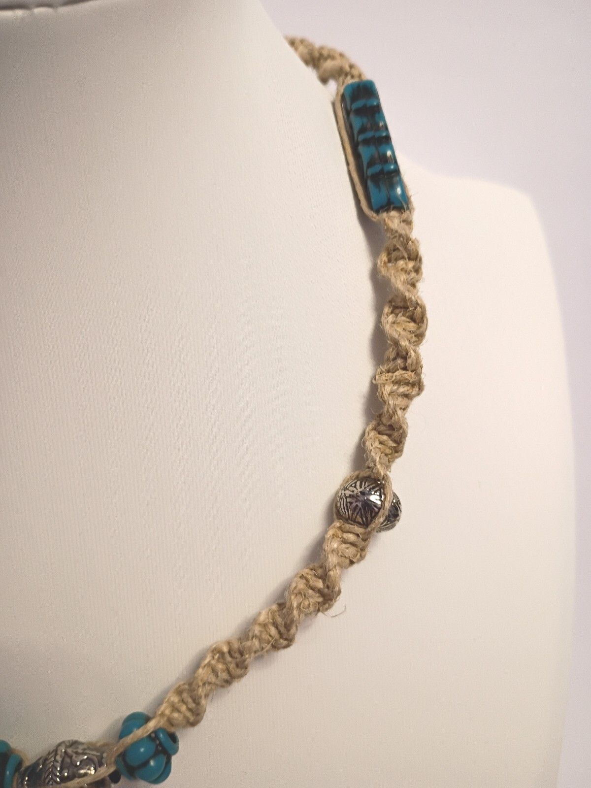 Vintage Bohemian Style Faux Turquoise Resin Beaded Rope Necklace Casual Wear