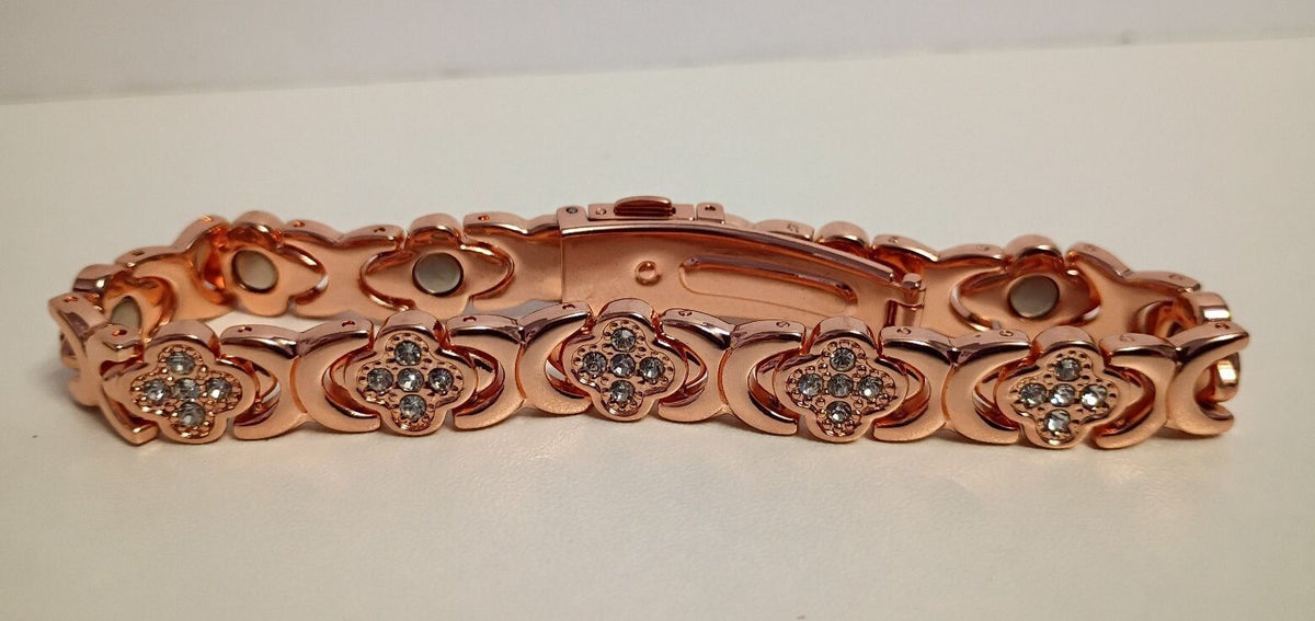Beautiful Vintage Rose Gold Tone Magnetic Bracelet with Crystal Links
