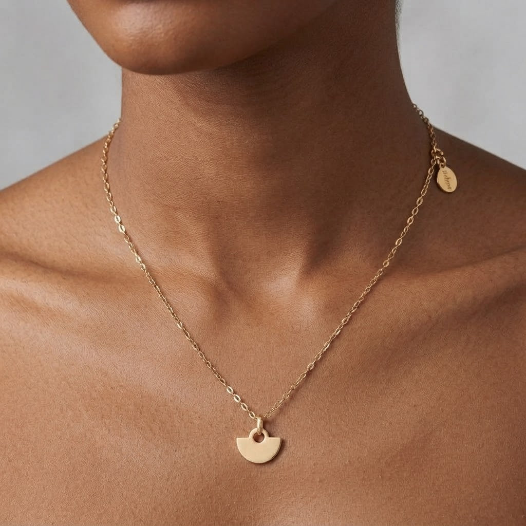 Vintage Designer Signed Bohme Choker Chain with Semi-Circle Gold Pendant