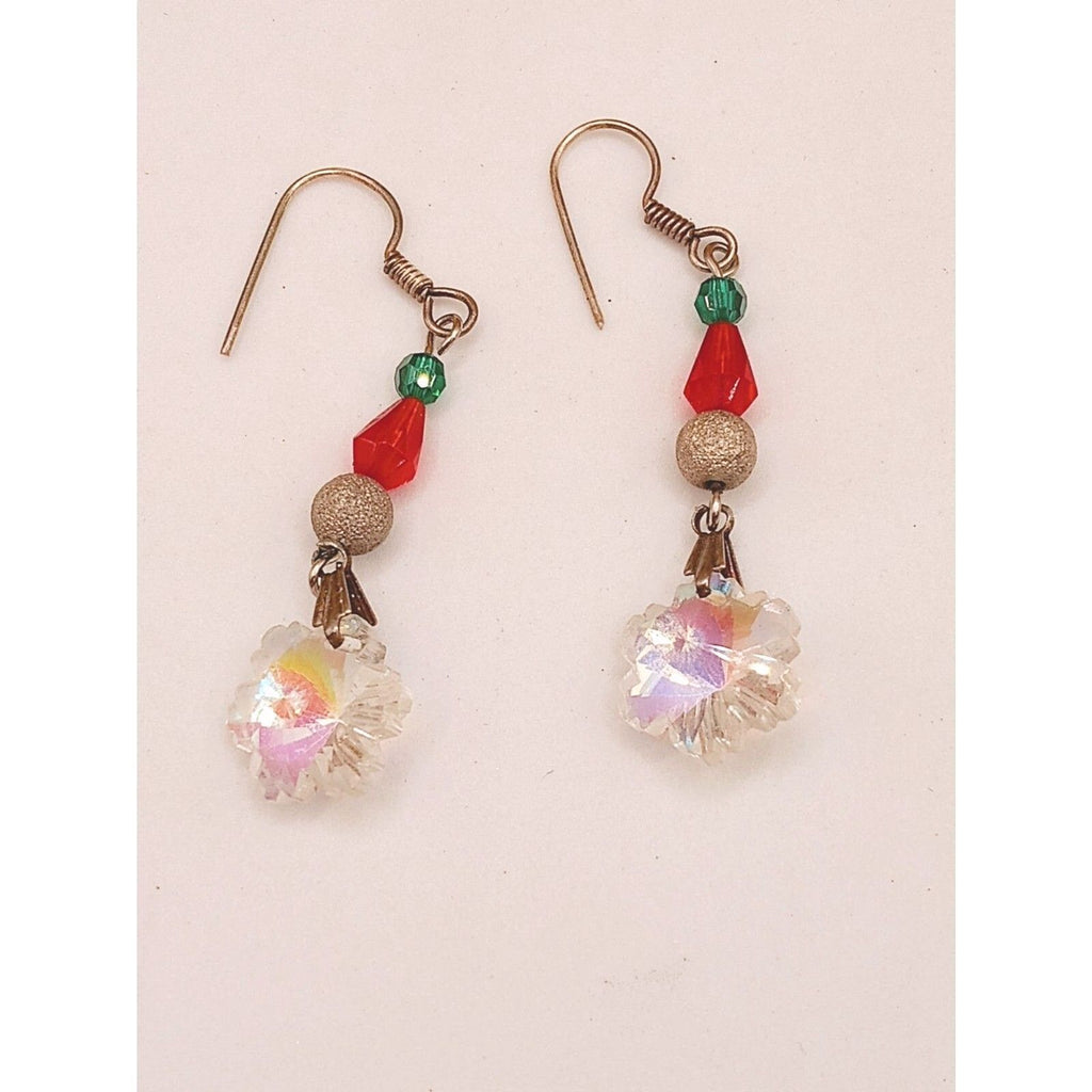 Vintage Red an Green Bead Christmas Theme Dangle Earrings