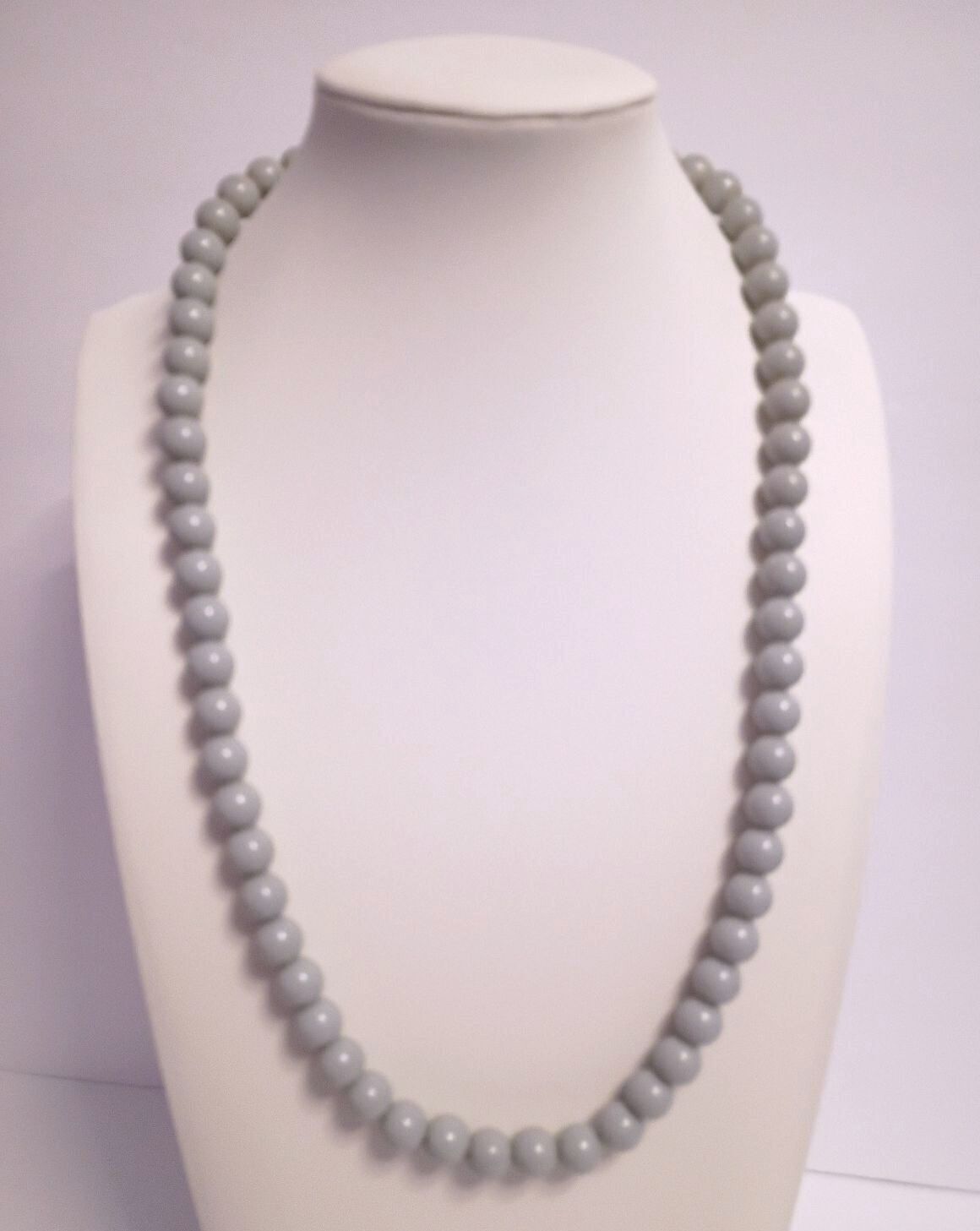 Vintage Light Gray Neutral Color Resin Beaded Necklace Work or Play for Holidays