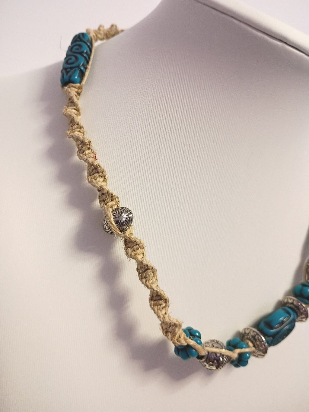 Vintage Bohemian Style Faux Turquoise Resin Beaded Rope Necklace Casual Wear