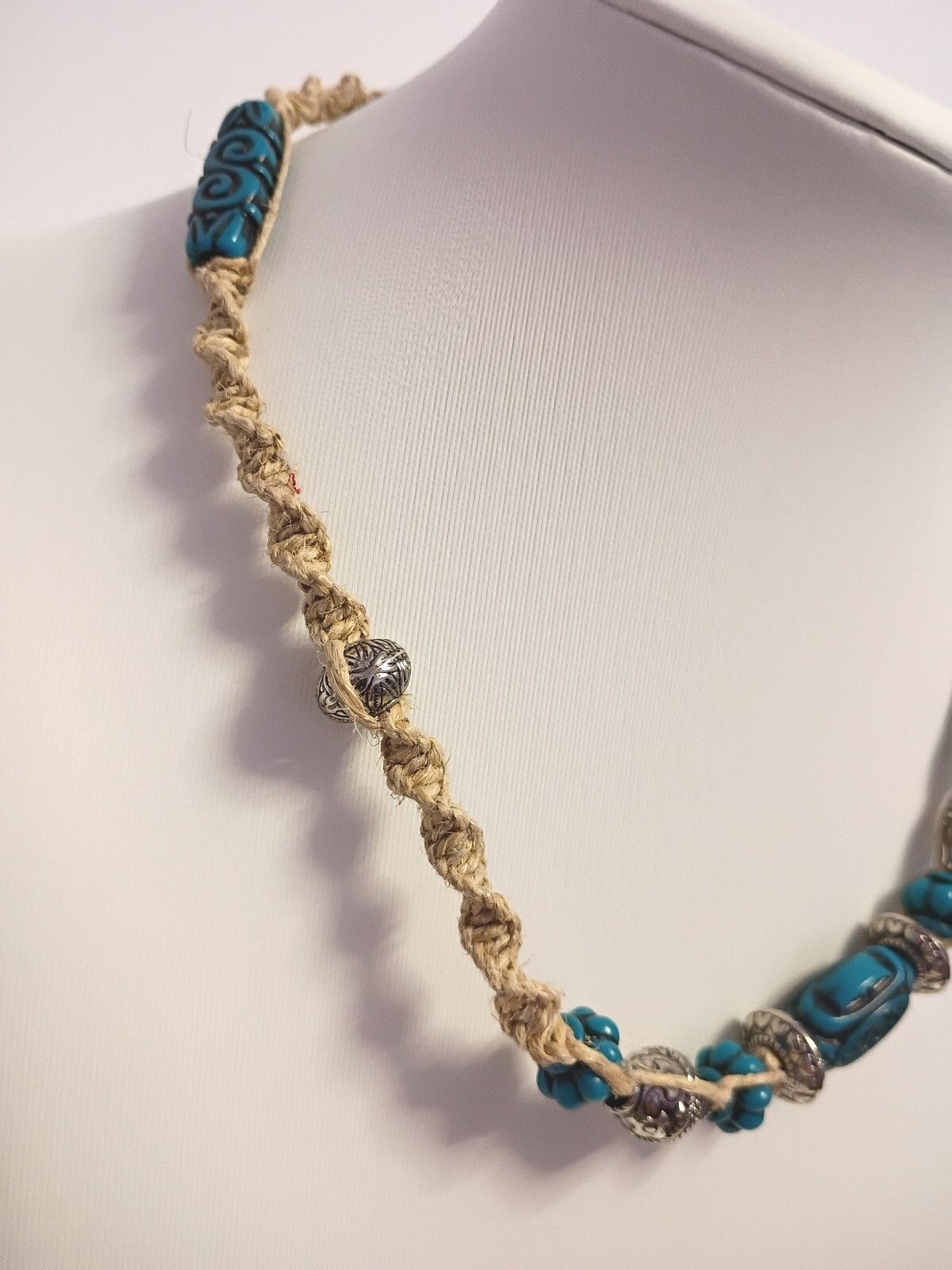 Vintage Bohemian Style Faux Turquoise Resin Beaded Rope Necklace Casual Wear