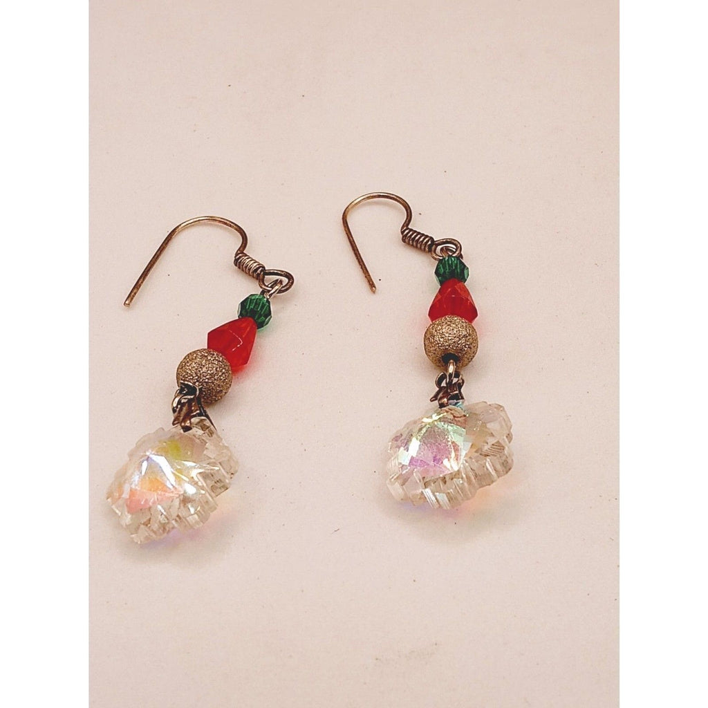 Vintage Red an Green Bead Christmas Theme Dangle Earrings