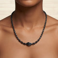 Vintage Geometric Hematite Natural Beaded Necklace Oval Barrel Star