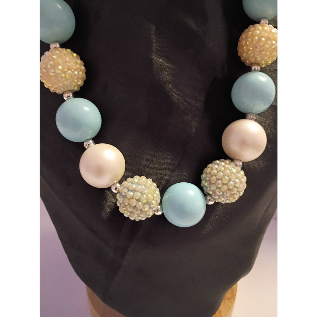 Beautiful Choker Necklace Blue, White and Disco Ball Beads
