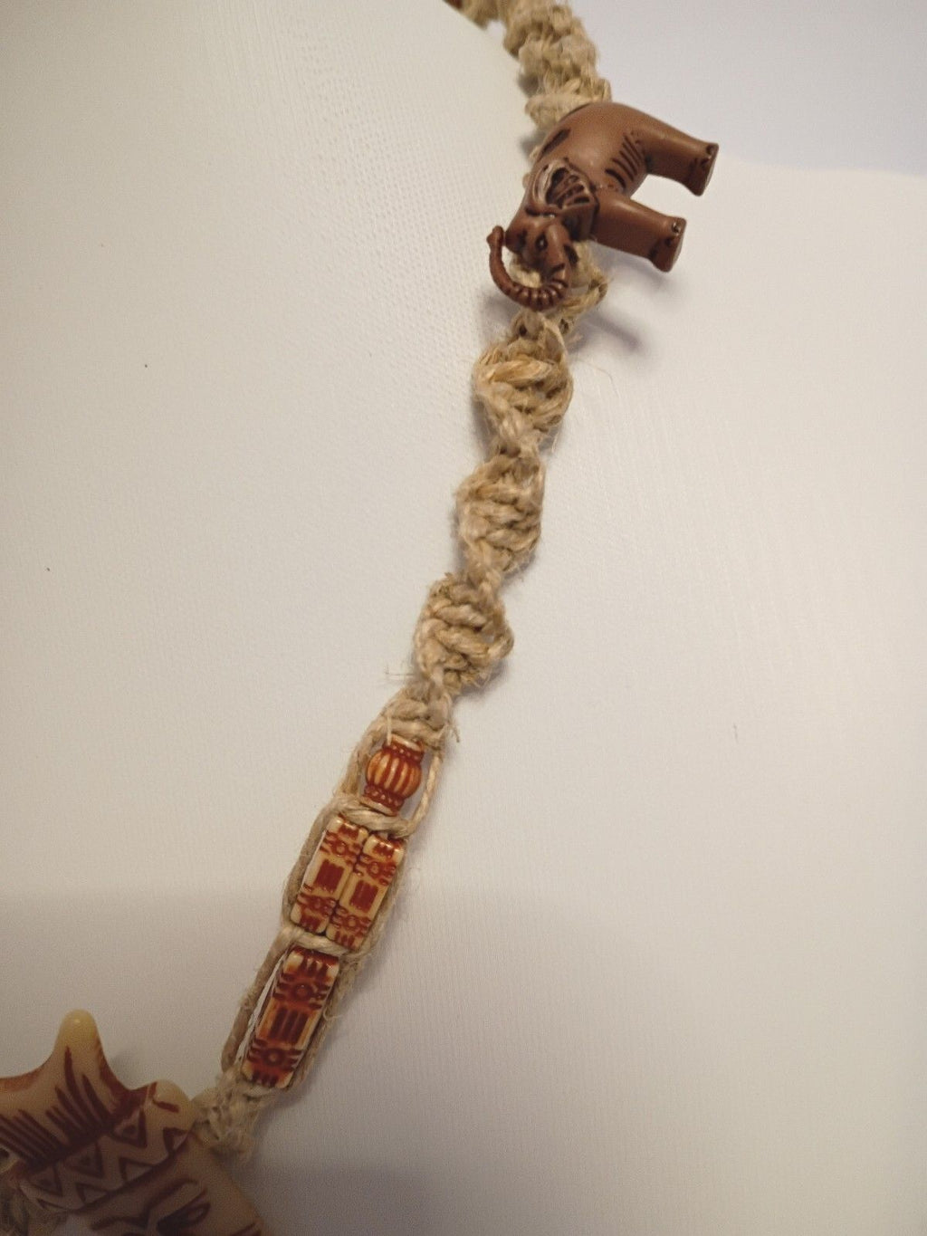 Vintage Braided Rope Choker Necklace with Tribal Face and Animal beads