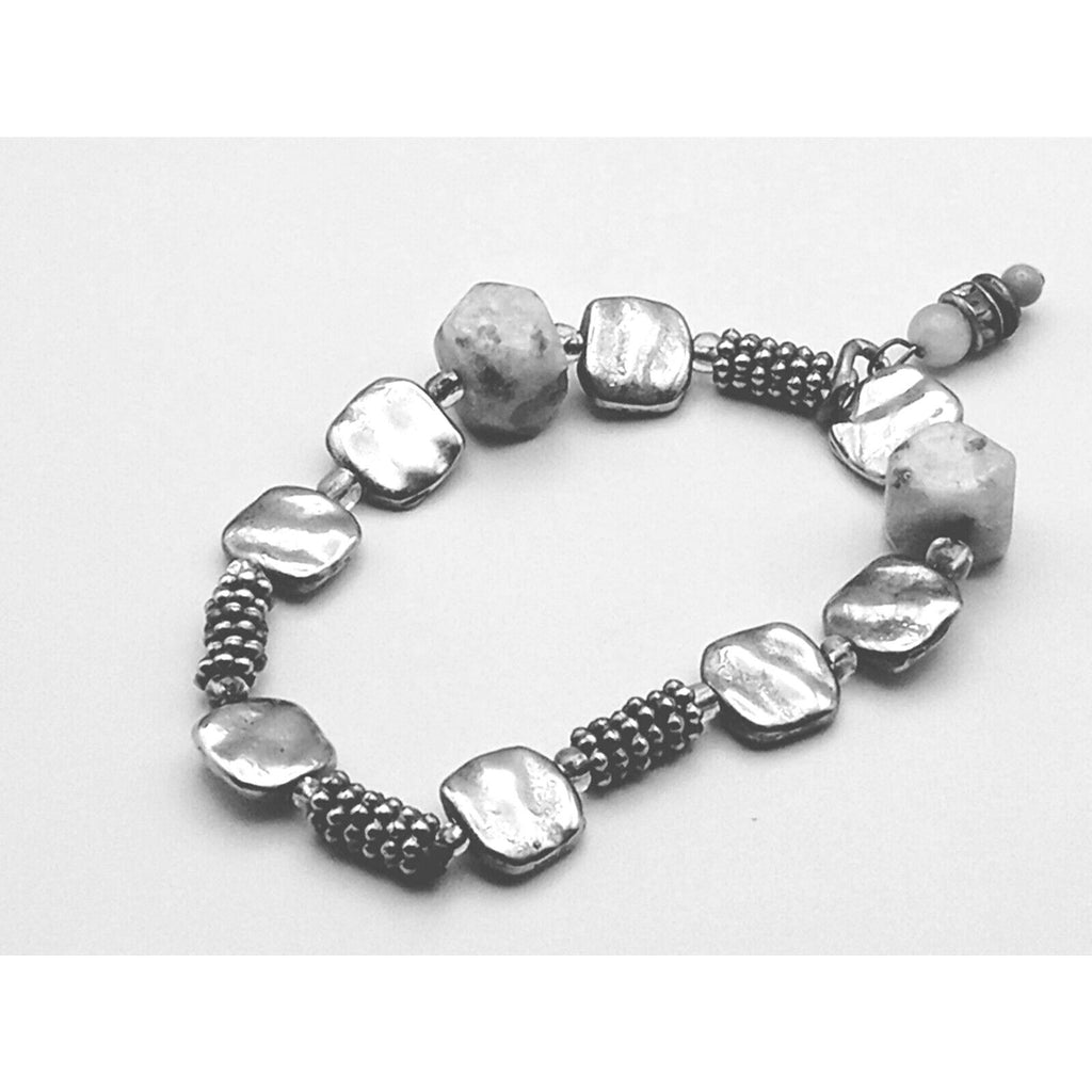 Natural Kiwi Jasper & Silvertone Charm Bracelet Dangle Charm