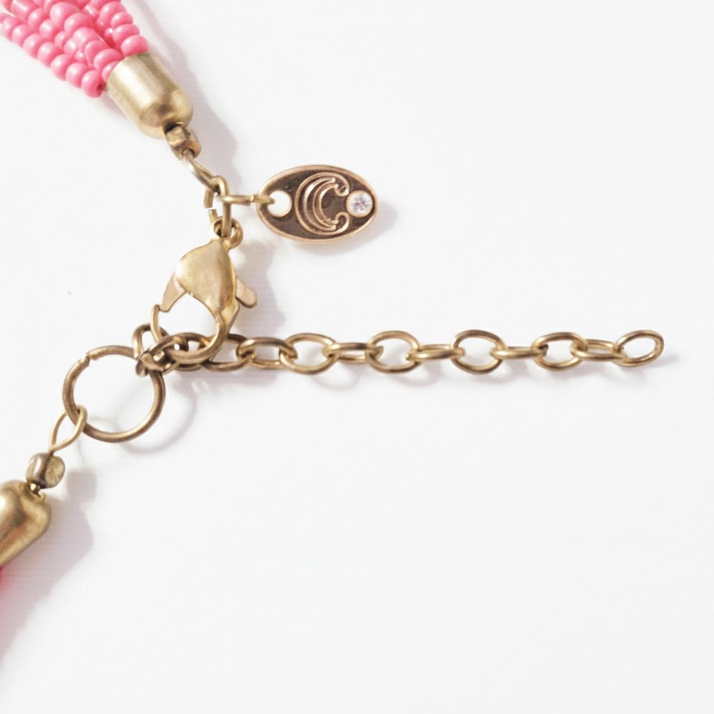 Vintage signed Charming Charlie Pink Multi Strand Beaded Statement Necklace