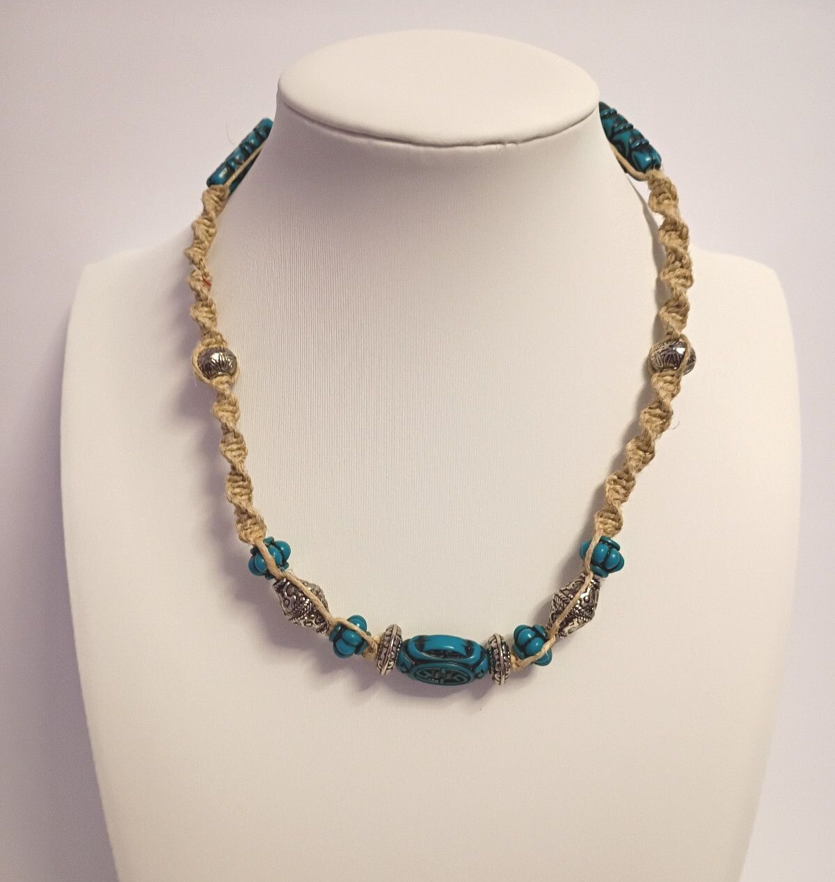 Vintage Bohemian Style Faux Turquoise Resin Beaded Rope Necklace Casual Wear