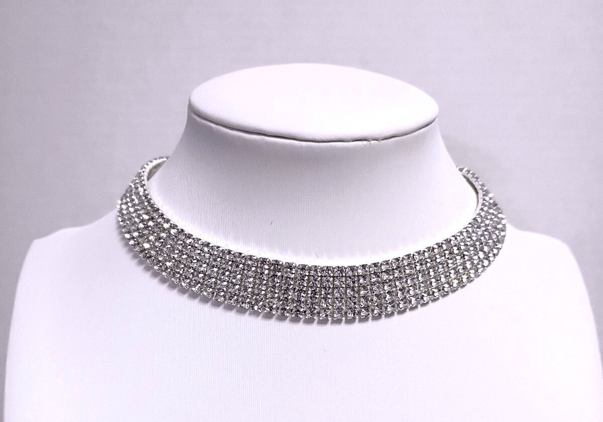 Vintage Glittery Rhinestone Mesh Choker Necklace Fashionable