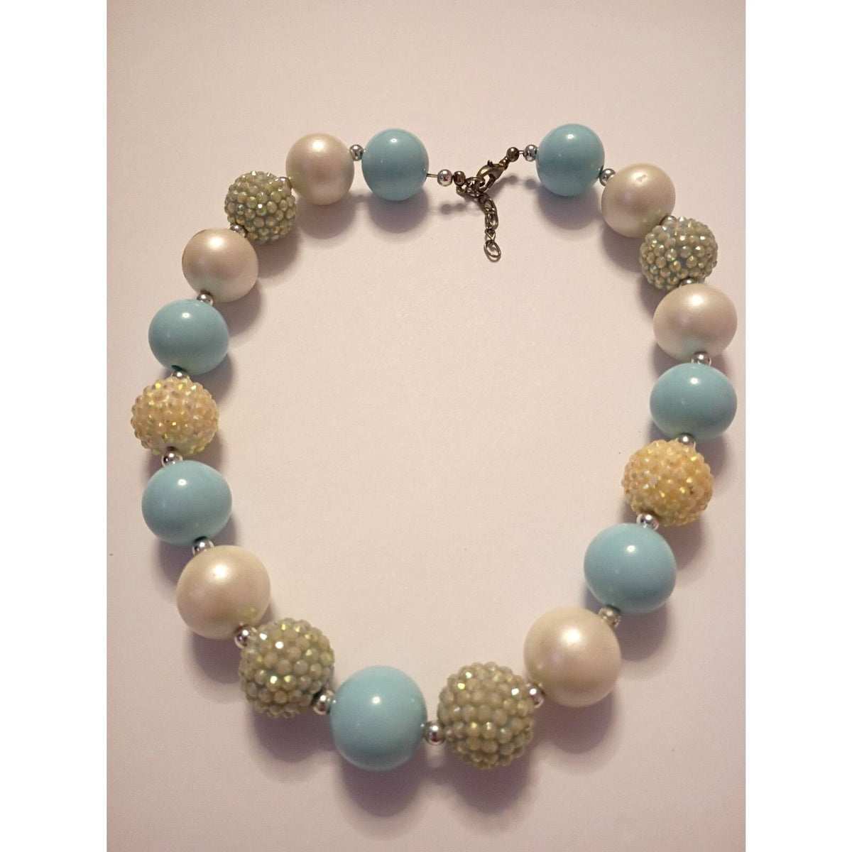 Beautiful Choker Necklace Blue, White and Disco Ball Beads