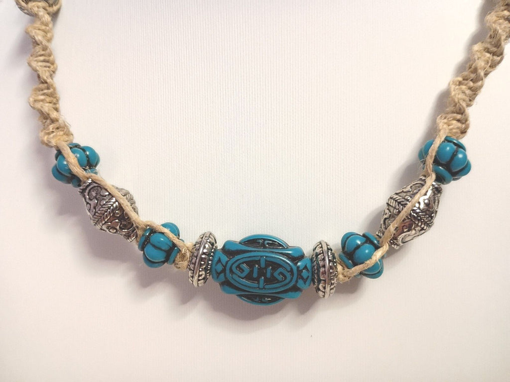 Vintage Bohemian Style Faux Turquoise Resin Beaded Rope Necklace Casual Wear