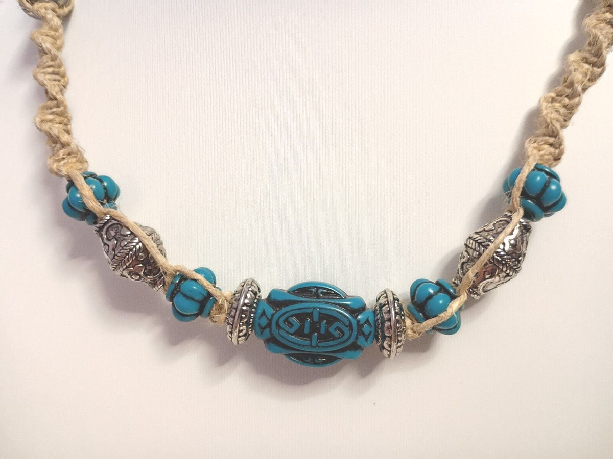 Vintage Bohemian Style Faux Turquoise Resin Beaded Rope Necklace Casual Wear