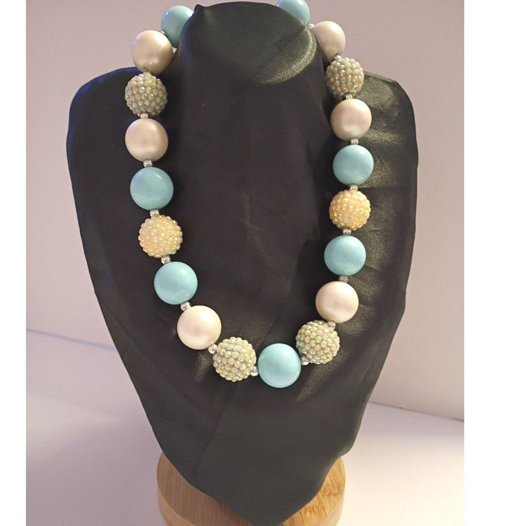 Beautiful Choker Necklace Blue, White and Disco Ball Beads