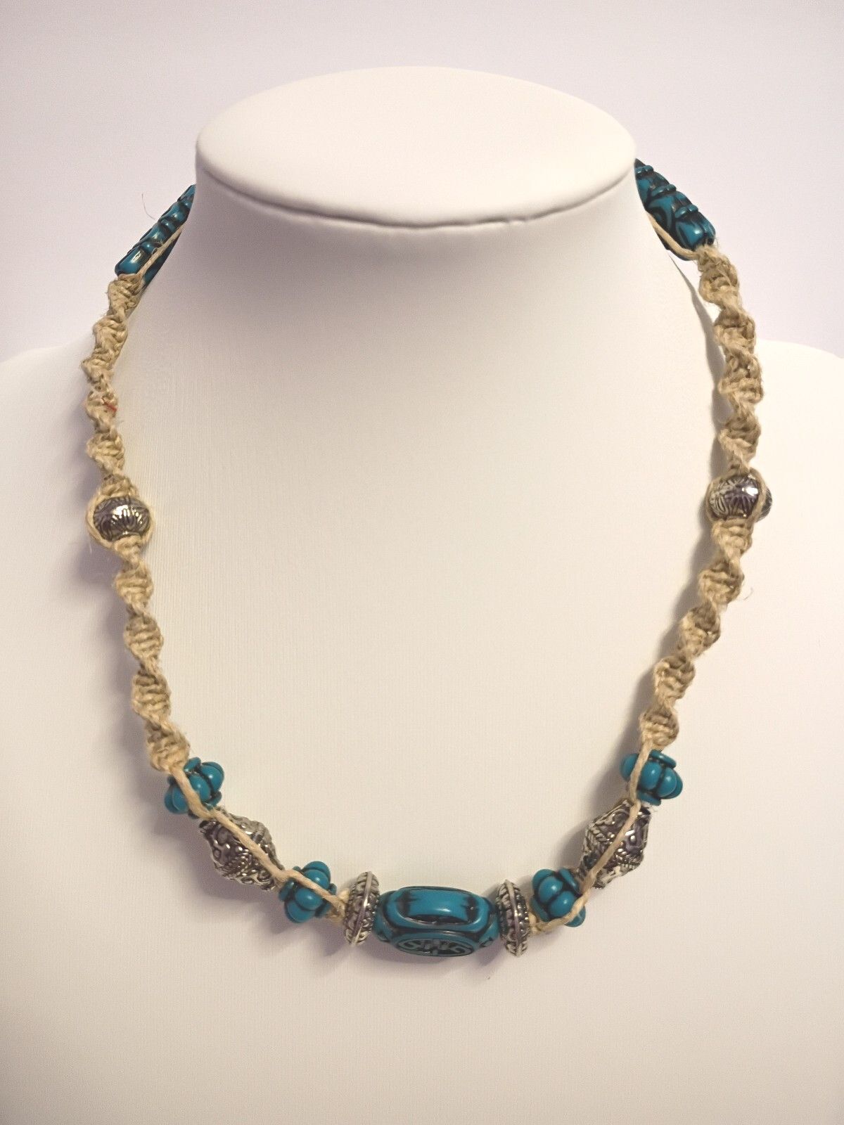 Vintage Bohemian Style Faux Turquoise Resin Beaded Rope Necklace Casual Wear