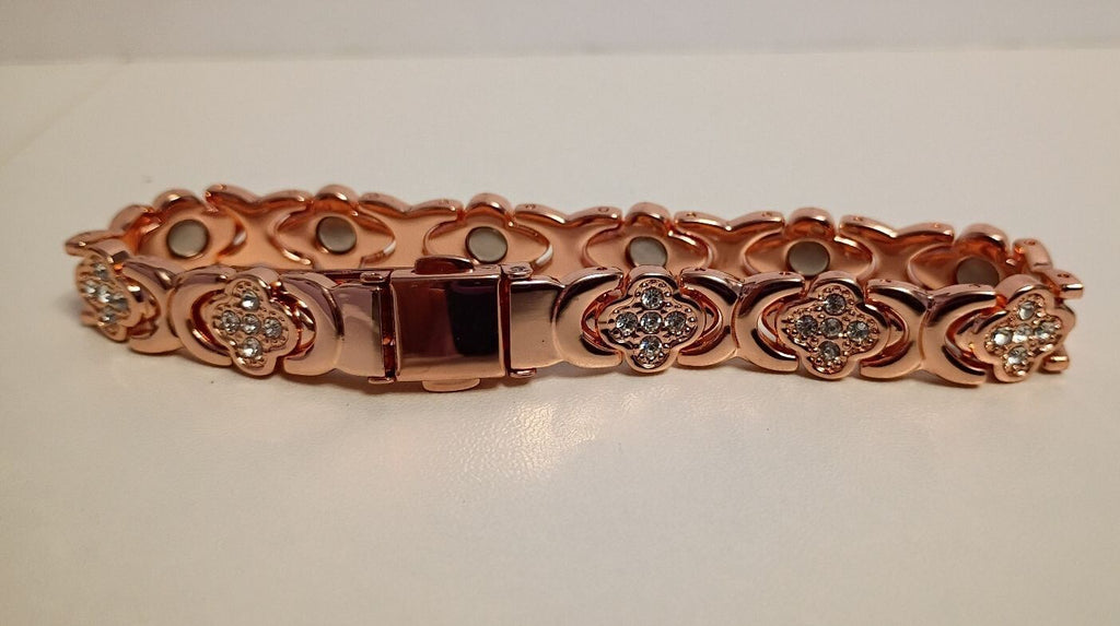 Beautiful Vintage Rose Gold Tone Magnetic Bracelet with Crystal Links
