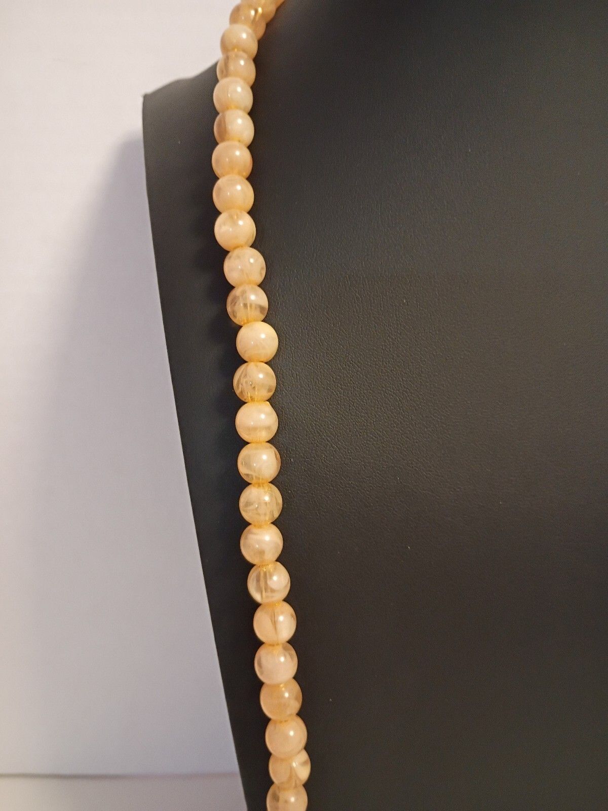 Vintage Peach Faux Pearl Strand Necklace 35 Inch