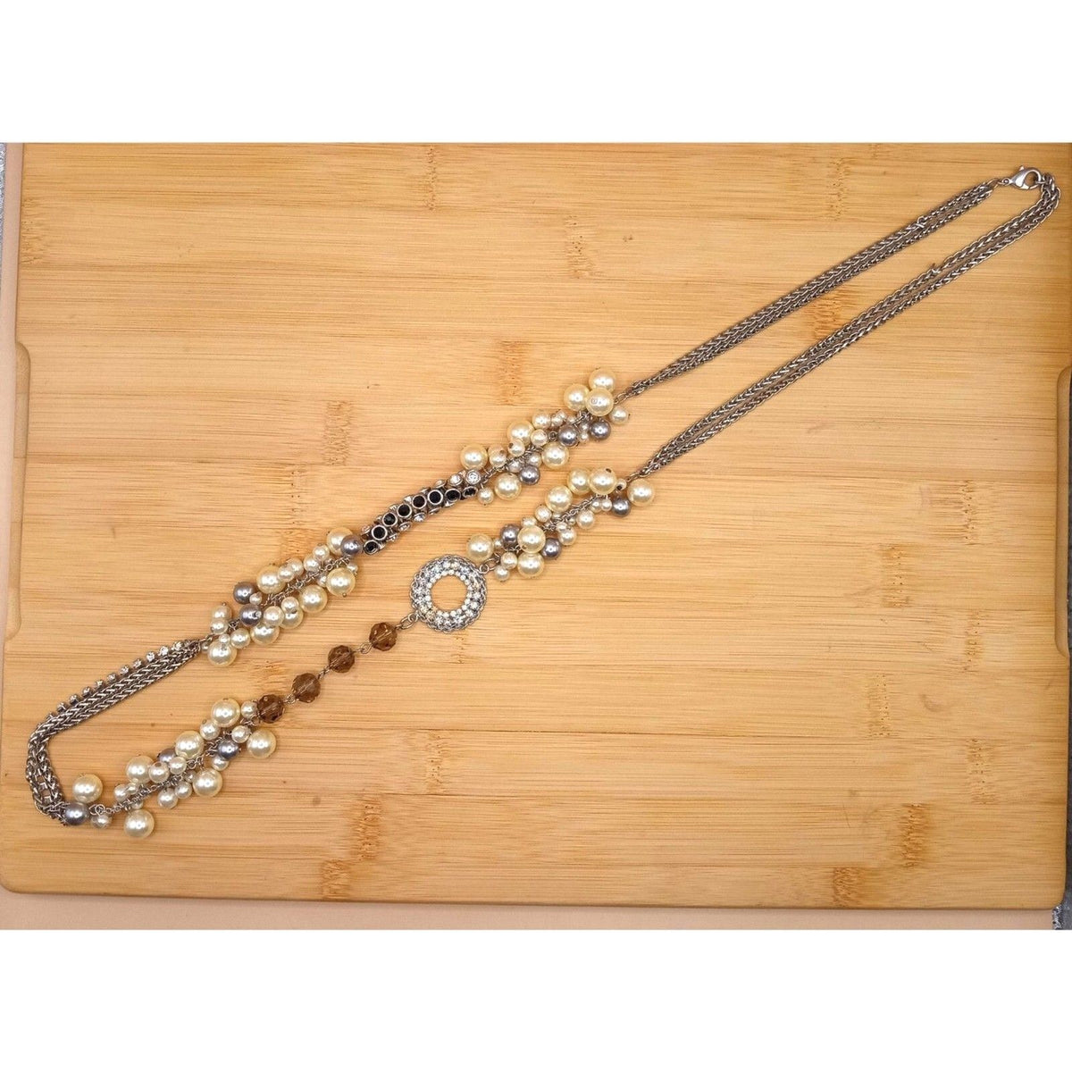 Vintage Mixed Media Brutalist, Clear & Black Rhinestones Lucite Beads Necklace