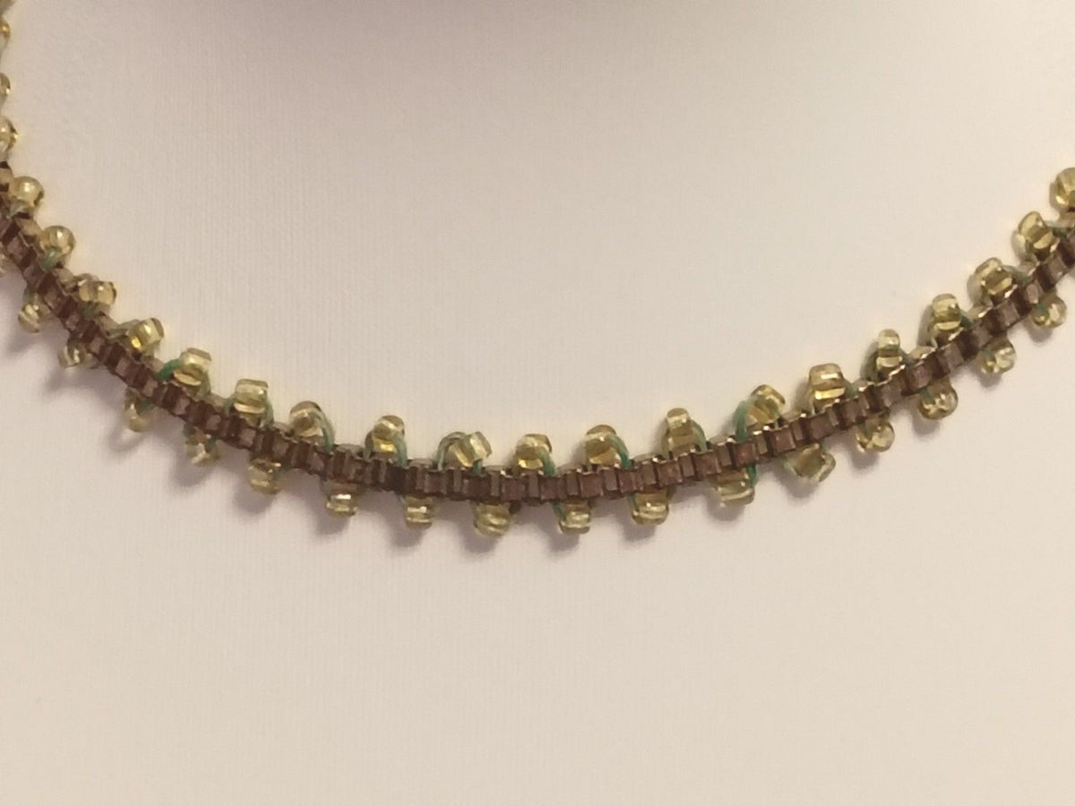 Designer Signed Guess, Collar Necklace is Gold Tone with Yellow Seed Beads