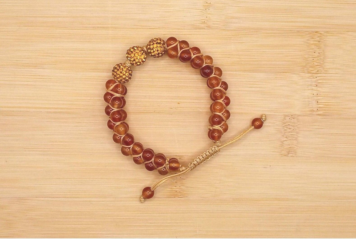 Handmade Shambhala Natural Stone Beads Shades of Ginger to Clay Orange Bracelet