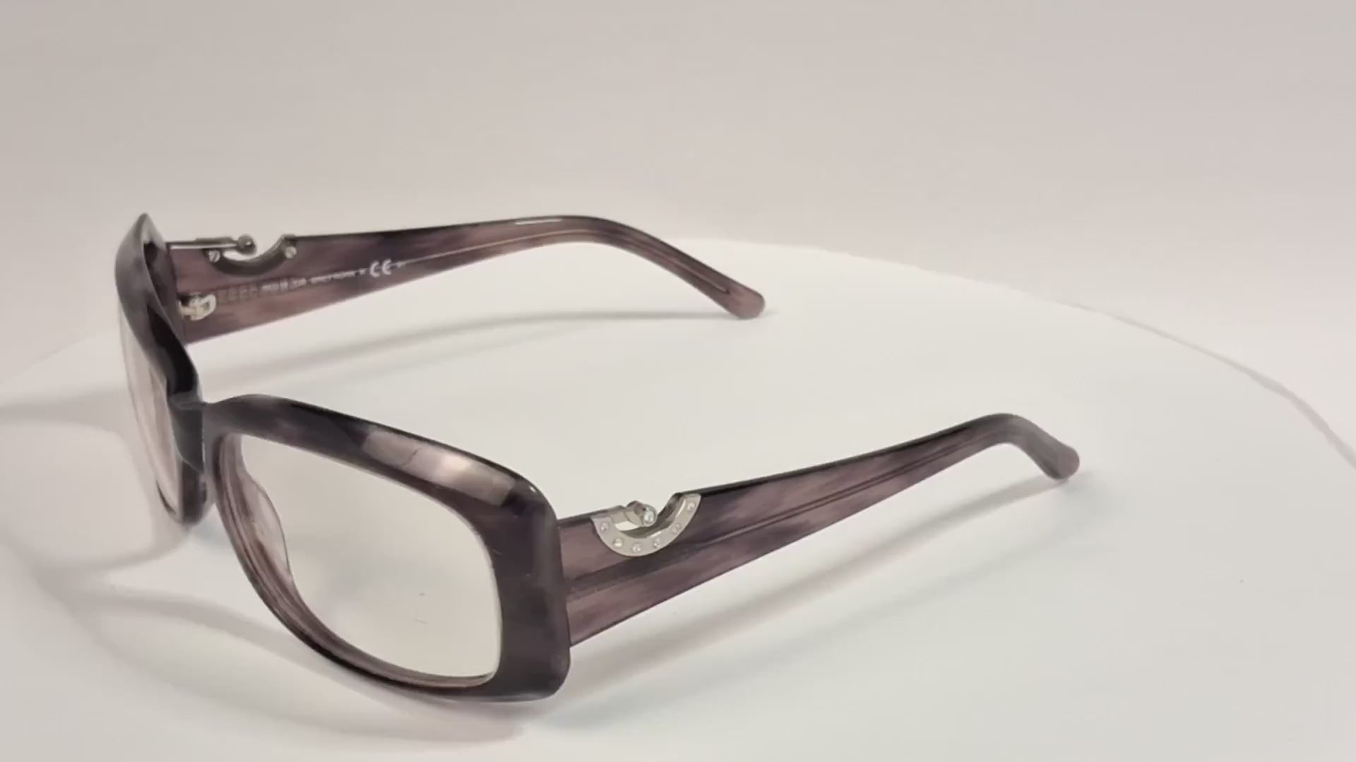 Rodenstock Purple Grey Horn Rectangular Eyeglass Frames Rhinestone Accents - Video 1
