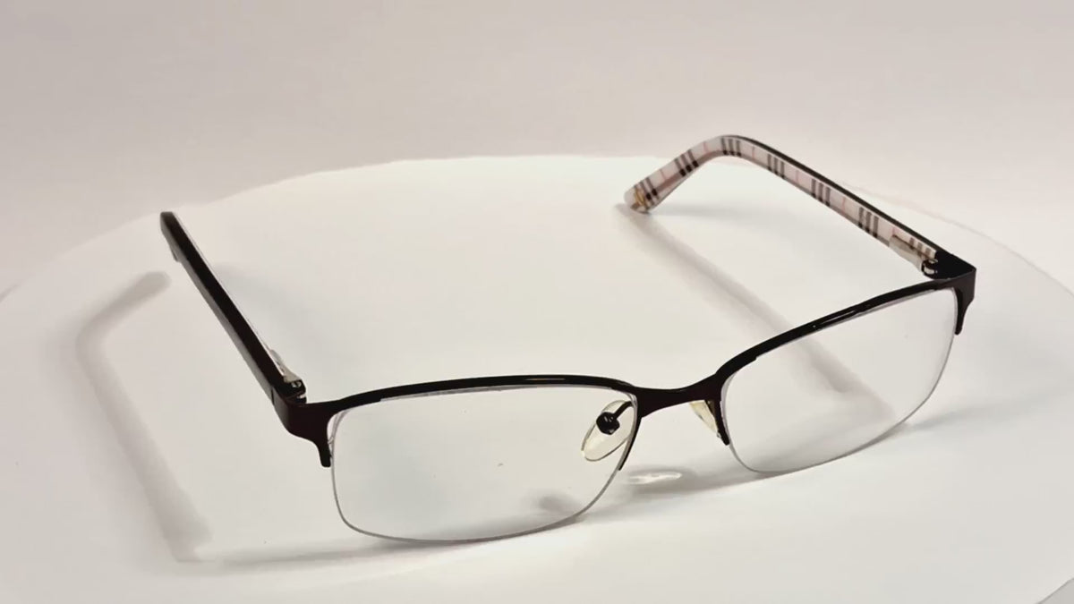 London Fog Semi-Rimless Rectangular Eyeglass Brown Plaid Designer Optical Frames - Video 1