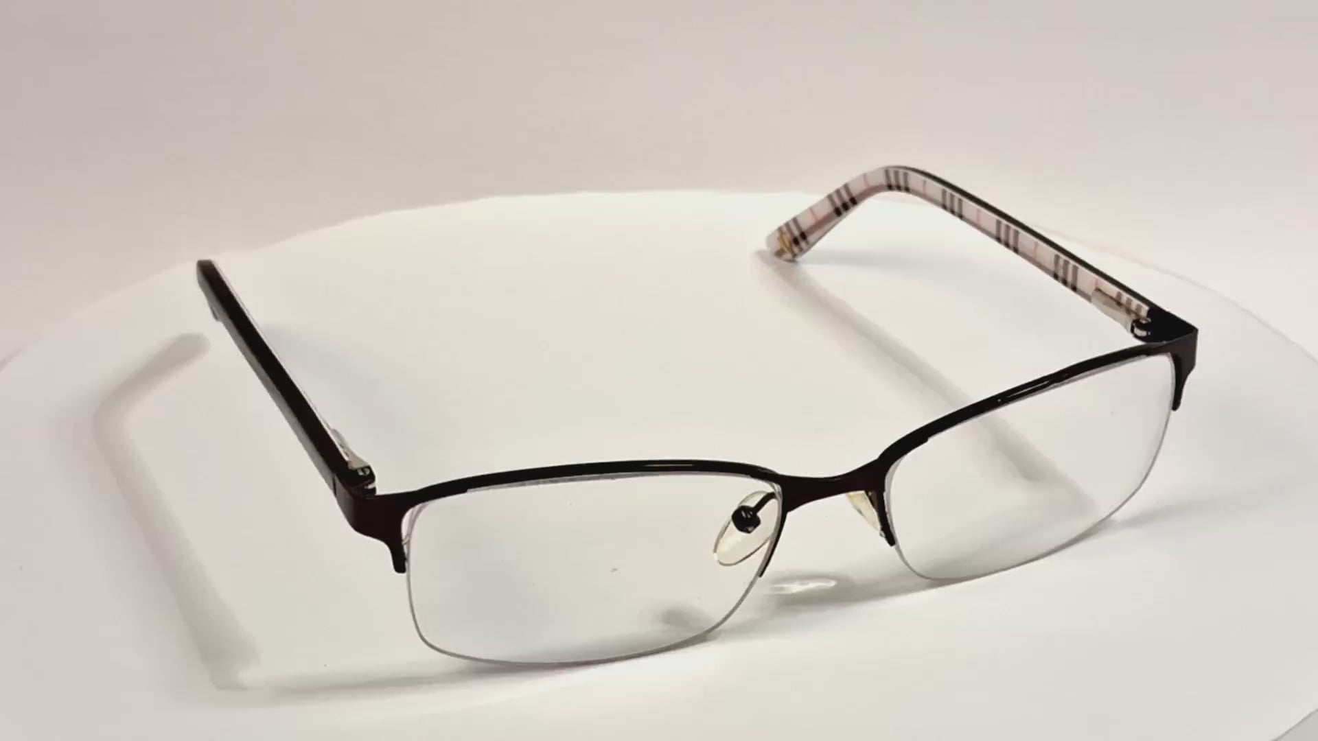 London Fog Semi-Rimless Rectangular Eyeglass Brown Plaid Designer Optical Frames - Video 1