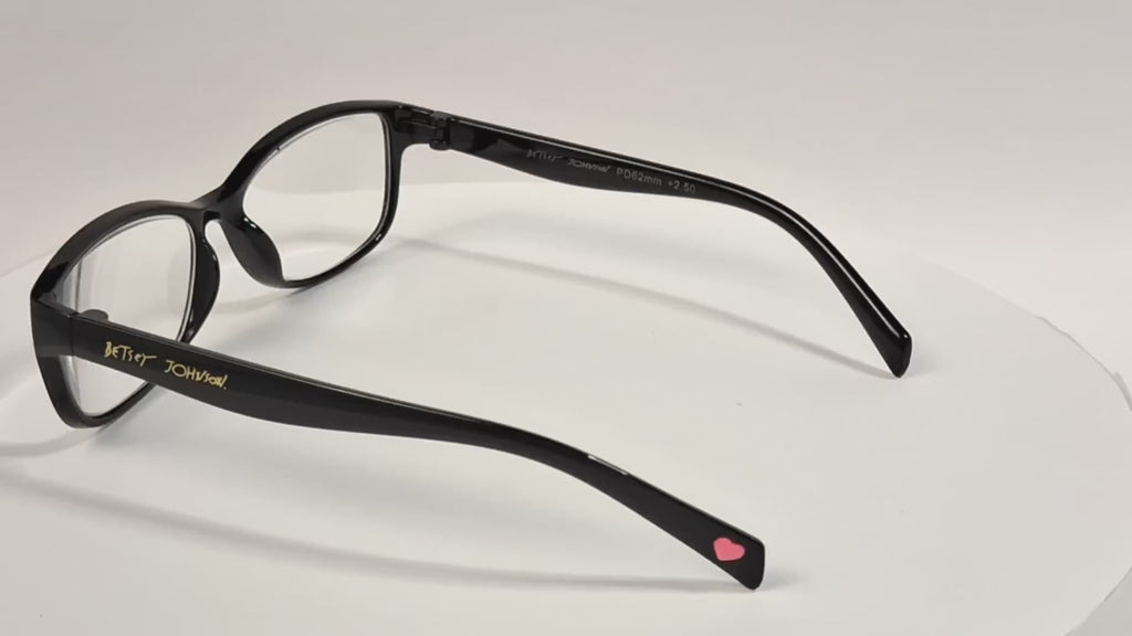 Betsey Johnson BE TRUE Black Full Rim Plastic Reading Glasses +2.50 - Video 1