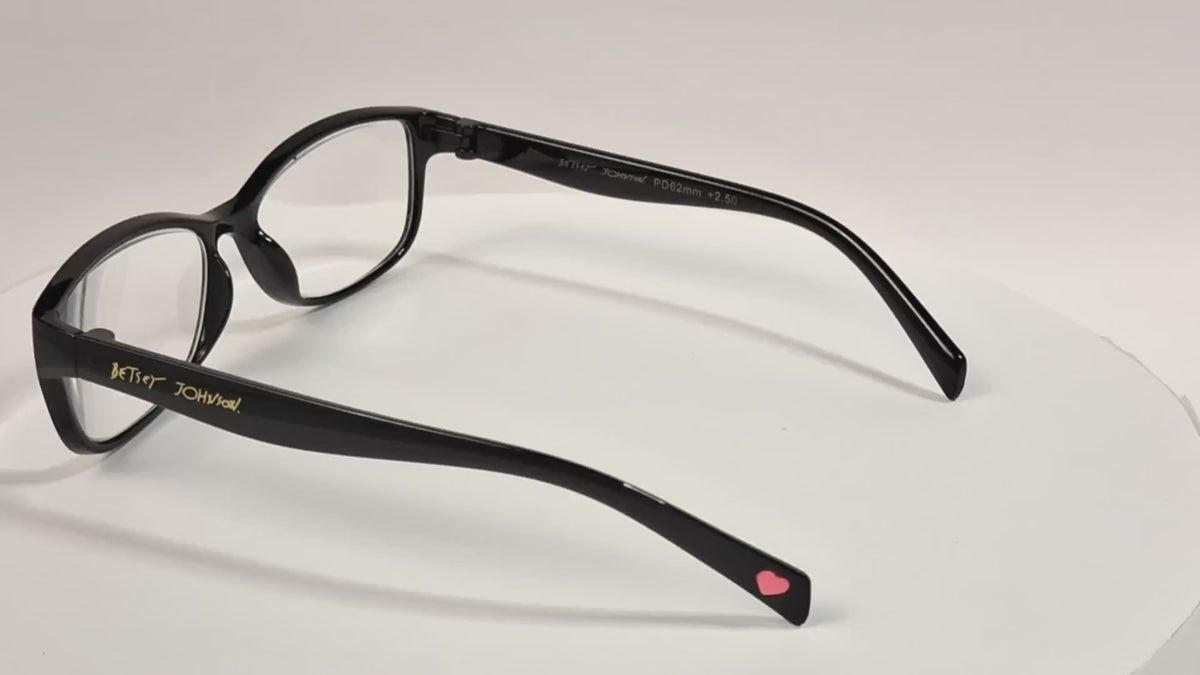 Betsey Johnson BE TRUE Black Full Rim Plastic Reading Glasses +2.50 - Video 1