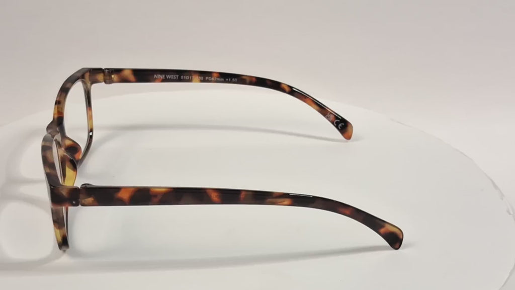 Nine West Tortoiseshell Rectangle Reading Glasses +1.50 Frame 51-17-135 - Video 1