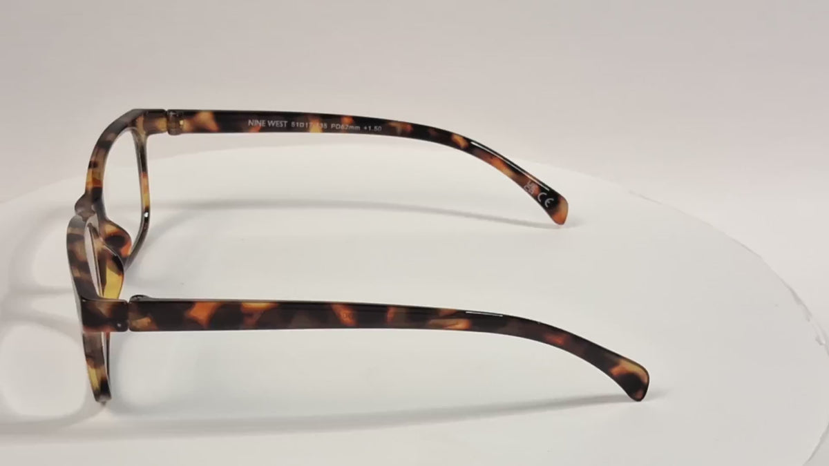 Nine West Tortoiseshell Rectangle Reading Glasses +1.50 Frame 51-17-135 - Video 1