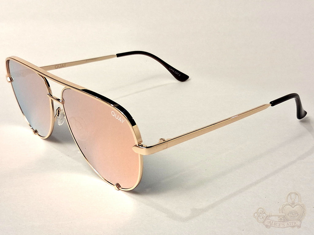 Quay Australia High Key Mini Aviator Gold Metal Gradient Mirrored Sunglasses - Image 1