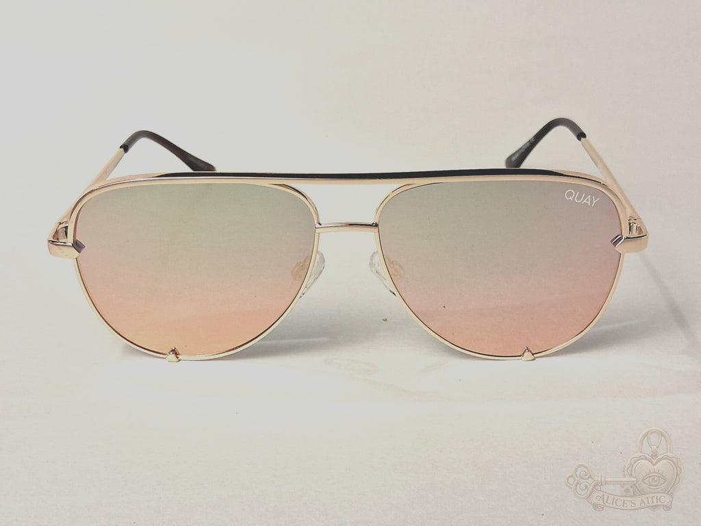 Quay Australia High Key Mini Aviator Gold Metal Gradient Mirrored Sunglasses - Image 2