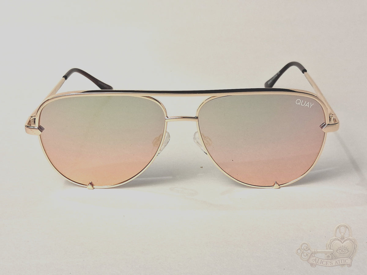 Quay Australia High Key Mini Aviator Gold Metal Gradient Mirrored Sunglasses - Image 2