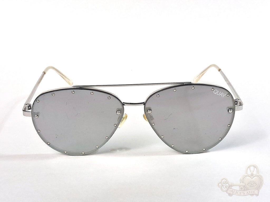 Quay Australia Roxanne 126 Aviator Studded Sunglasses Silver Black Metal - Image 1