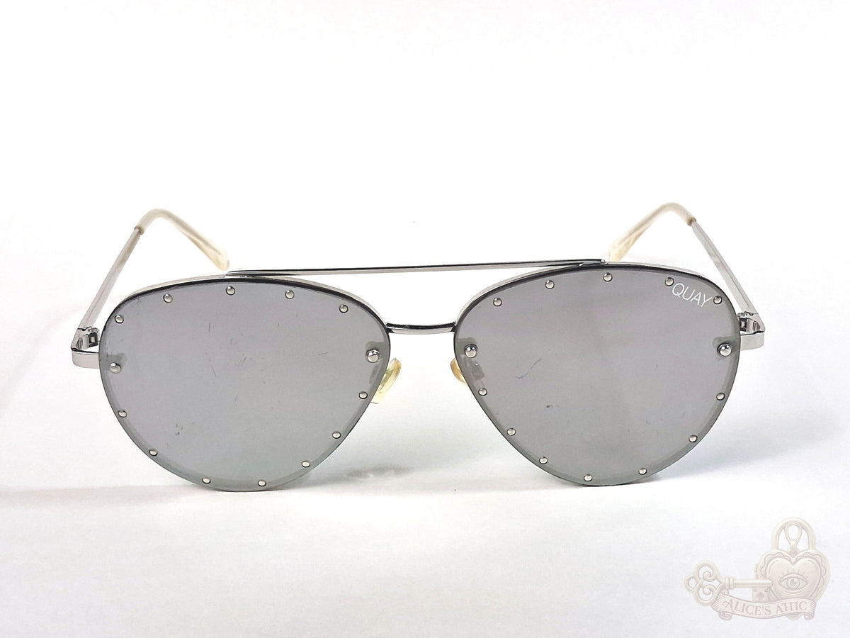 Quay Australia Roxanne 126 Aviator Studded Sunglasses Silver Black Metal - Image 1