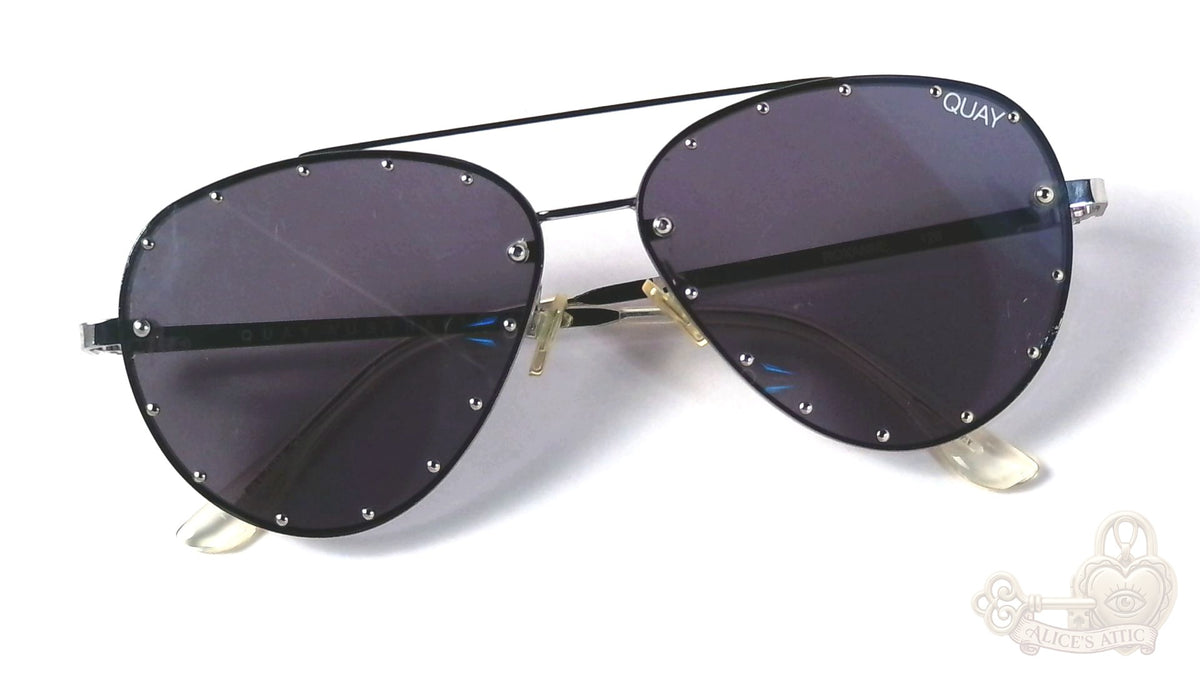 Quay Australia Roxanne 126 Aviator Studded Sunglasses Silver Black Metal - Image 15