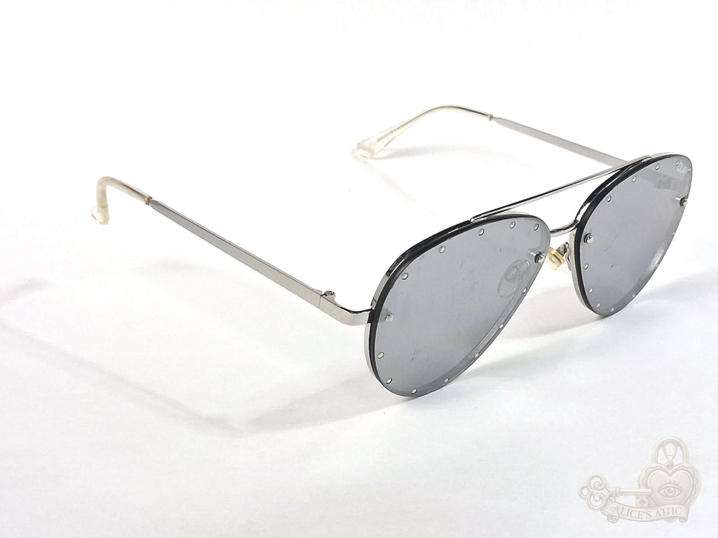 Quay Australia Roxanne 126 Aviator Studded Sunglasses Silver Black Metal - Image 2