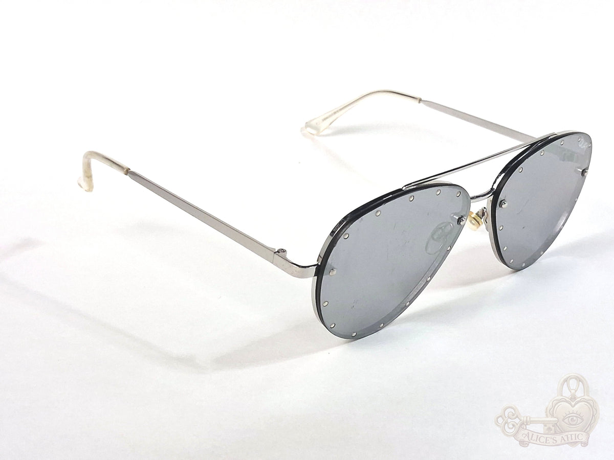 Quay Australia Roxanne 126 Aviator Studded Sunglasses Silver Black Metal - Image 2