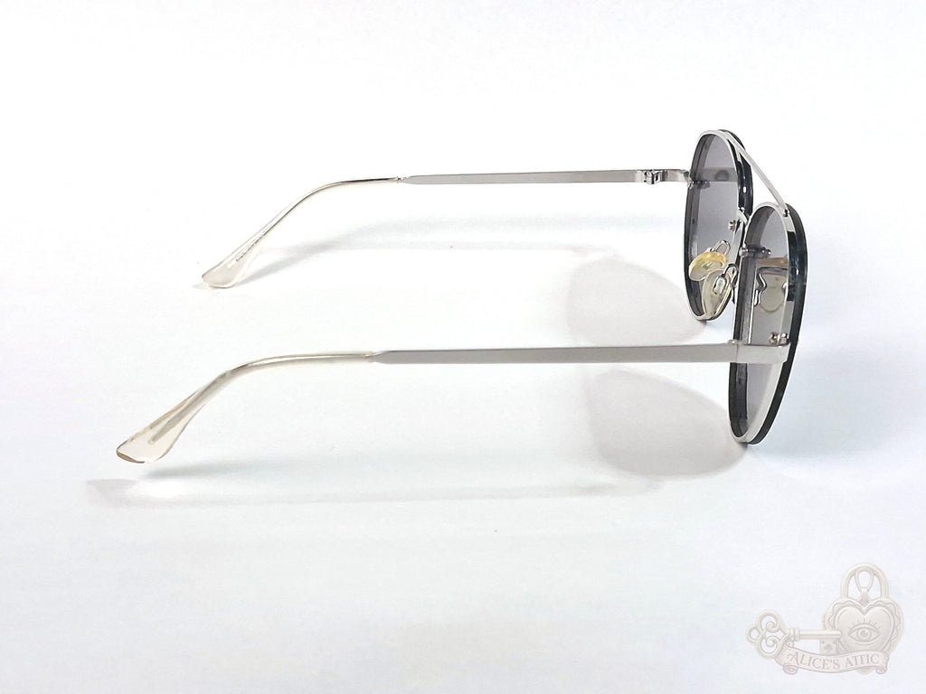 Quay Australia Roxanne 126 Aviator Studded Sunglasses Silver Black Metal - Image 3