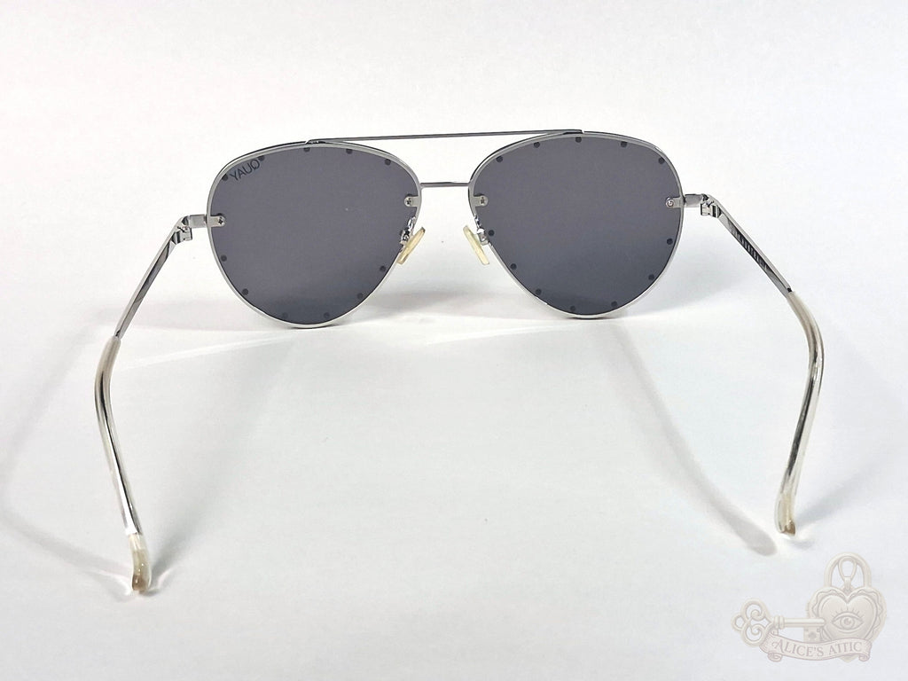 Quay Australia Roxanne 126 Aviator Studded Sunglasses Silver Black Metal - Image 5