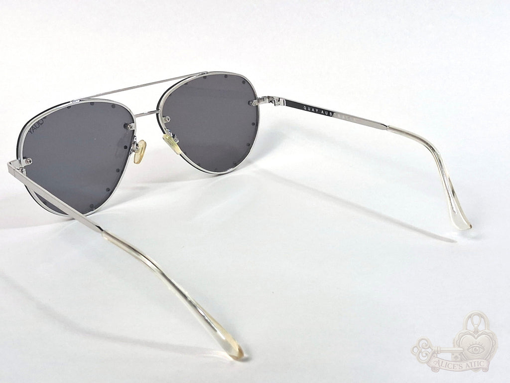 Quay Australia Roxanne 126 Aviator Studded Sunglasses Silver Black Metal - Image 6