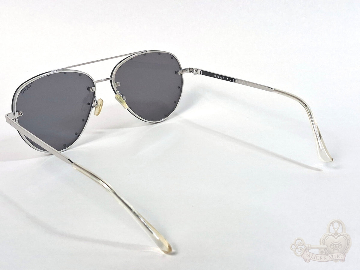 Quay Australia Roxanne 126 Aviator Studded Sunglasses Silver Black Metal - Image 6