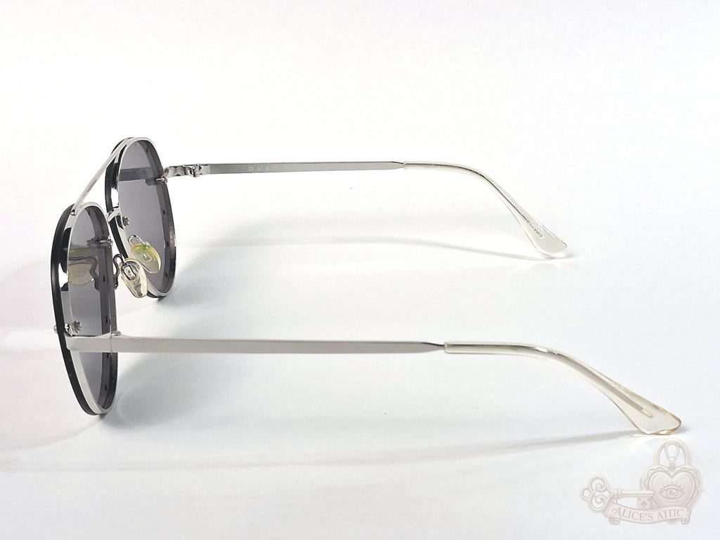 Quay Australia Roxanne 126 Aviator Studded Sunglasses Silver Black Metal - Image 7
