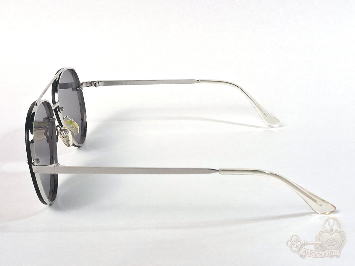 Quay Australia Roxanne 126 Aviator Studded Sunglasses Silver Black Metal - Image 7