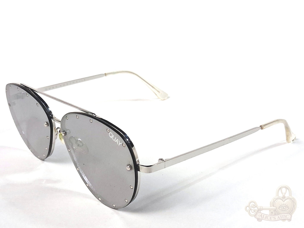 Quay Australia Roxanne 126 Aviator Studded Sunglasses Silver Black Metal - Image 8