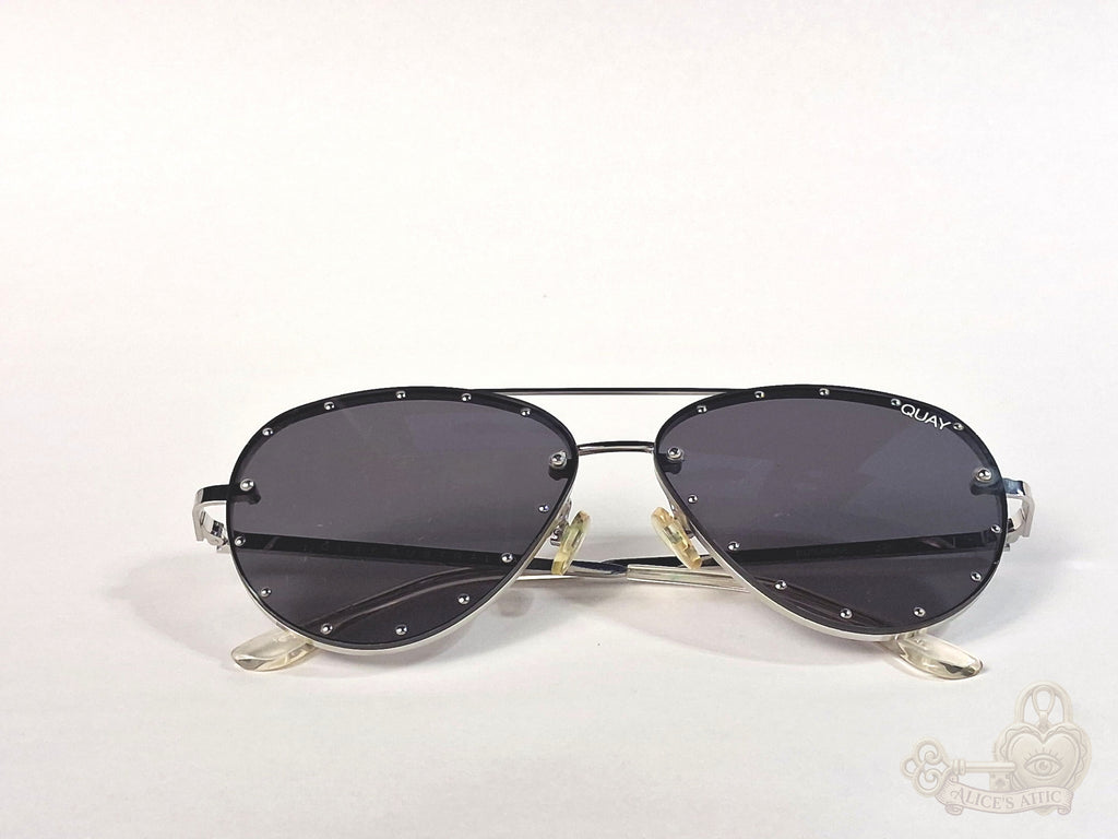 Quay Australia Roxanne 126 Aviator Studded Sunglasses Silver Black Metal - Image 9