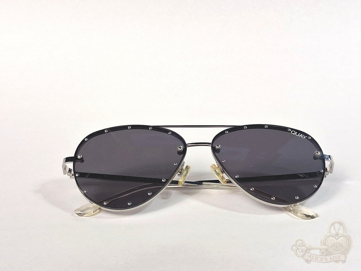 Quay Australia Roxanne 126 Aviator Studded Sunglasses Silver Black Metal - Image 9